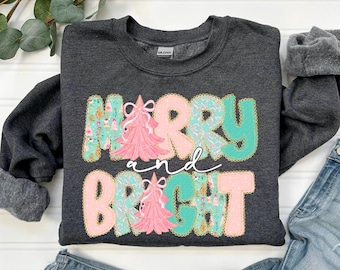 Pastell Weihnachten PNG | Fröhlich und Heller digitaler Download | Faux Lace Schriftzug Sublimationsdesign | Urlaub Shirt Applikation