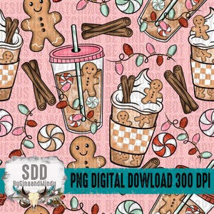 Pepparkakaka och kaffe sömlös PNG | Jul, Rosa, Rutig, Högtider | Ytmönster, Tyg, Upprepande Mönster, Papper | DIGITALT