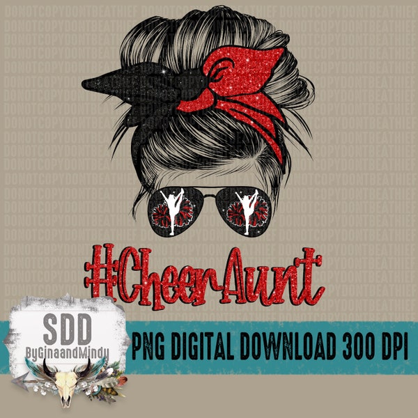 Cheer Aunt PNG, Digital  PNG, Sublimation, Aunt, Auntie, Messy Bun, School, Red, Black, Digital Sublimation, Digital download