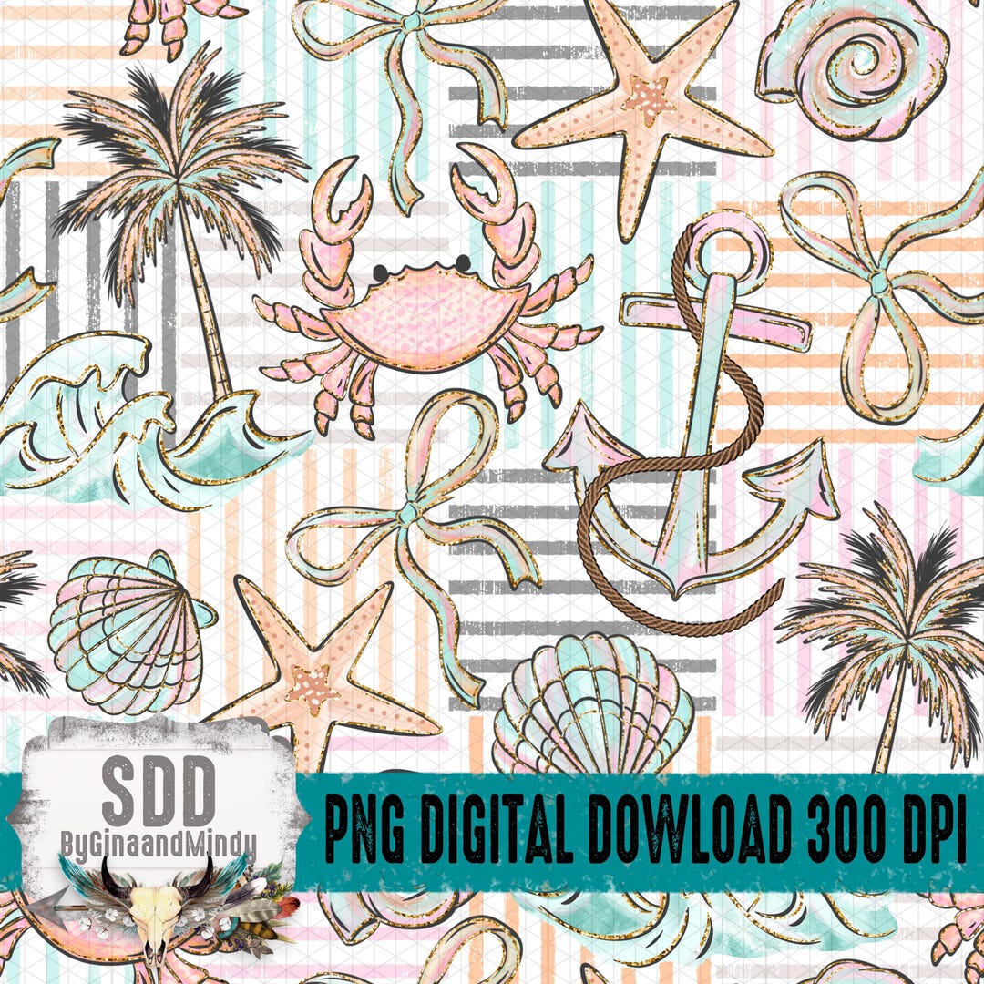 Seamless Nautical Beach Pattern PNG | Coastal Summer Digital Paper ...