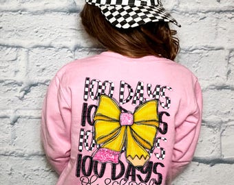100 Days of School PNG | Trendy, Child, Bow, Pencil, 100, Days, Checkered, Stacked, Glitter, School | Sublimation | DIGITAL Download