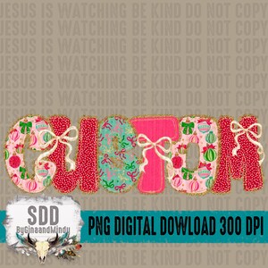 May include: A digital PNG design with the word "CHRISTMAS" in festive colors. The letters are decorated with Christmas ornaments, bows, and patterns. The design includes the text "PNG DIGITAL DOWNLOAD 300 DPI".