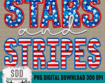 Sterne und Streifen PNG | Rot, Weiß, Blau, 4., Vierter, Juli, Faux-Stickerei, Trendy | Sublimation, Sofortdownload | DIGITAL