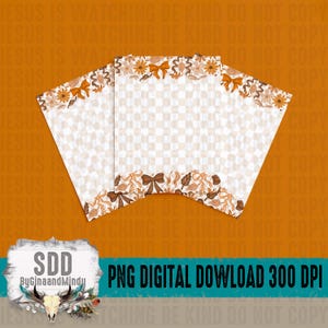 Puede incluir: Descarga digital PNG con un fondo a cuadros y diseños florales y de lazo en tonos marrón y naranja. La imagen incluye el texto "PNG DIGITAL DOWLOAD 300 DPI" y el logotipo "SDD ByGinaandMindy".