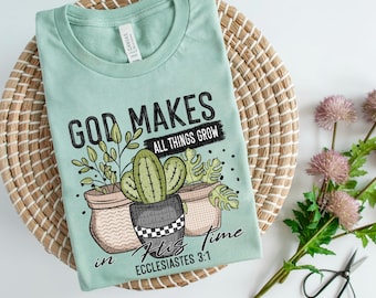 Dios hace crecer todas las cosas PNG / Angustiado, Escritura, Jesús, Fe, De moda, Planta, Plantas, A cuadros, Cristiano / Sublimación / DIGITAL