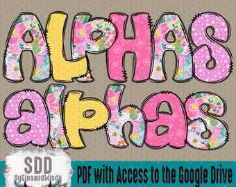 Florals Alpha | Spring Floral Pattern Letters | Pastel Alpha Letters | Alpha Doodle Alphabet | Digital Download