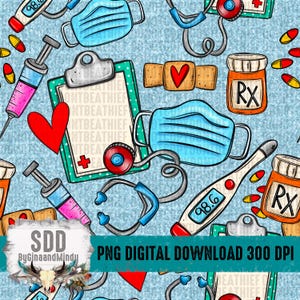 Krankenschwester Seamless Bundle PNG | Stoff, Print, Stillzeit, Medizinisch, Muster | Herunterladen | Sofortiger Download | Sublimationsdruck | DIGITAL