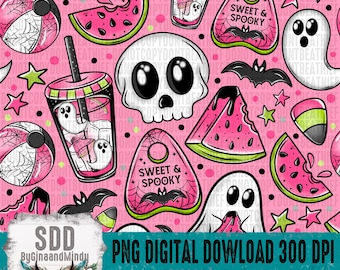 Spooky Watermelon Seamless PNG | Summer, Ghost, Skellie, Skeleton, Bat, Bats, Drink, Sweet | Fabric, Repeating Pattern, Paper | DIGITAL