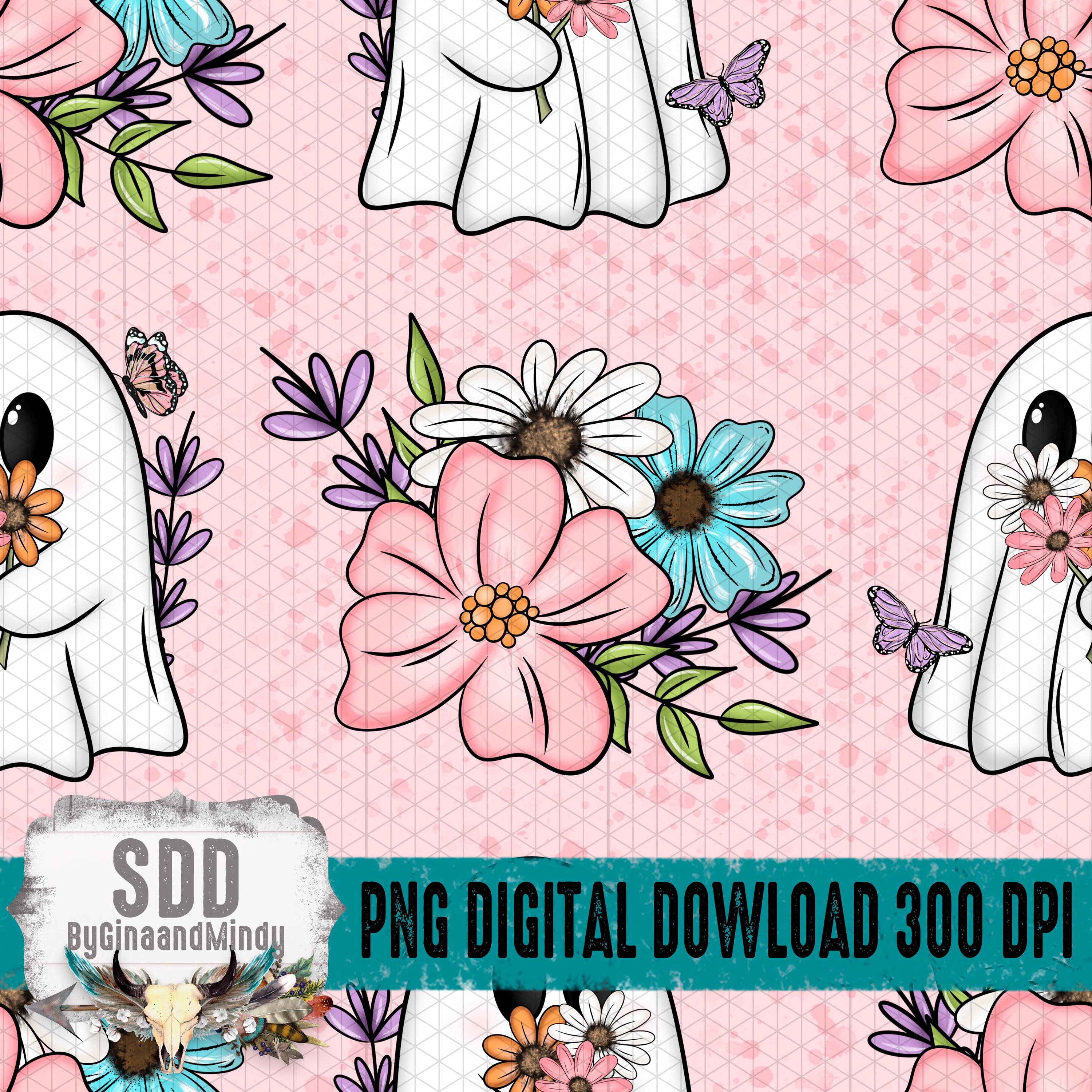 Floral Ghost Seamless Pattern PNG, Pink Spring Halloween Digital Paper ...