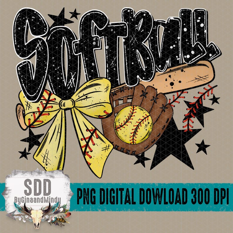 Softbollbåge PNG | Sublimeringsdesign för softboll | Grafik för softbollträ och handske | Design av sportmammaskjorta | 300 DPI PNG | Digital design bild 3