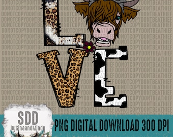 Peau de vache et léopard Highland Cow PNG, Impression, Sublimation, Cheetah and Cow print, Love, Western, Digital