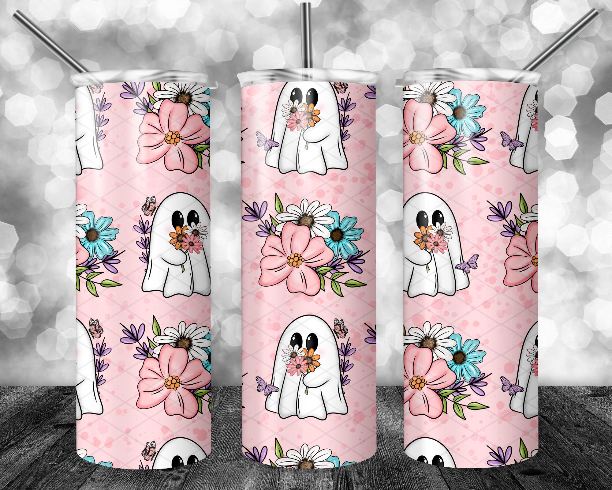 Floral Ghost Seamless Pattern PNG, Pink Spring Halloween Digital Paper ...