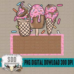 Name Plate PNG | Trendy, Summer, Pink, Ice Cream, Sprinkles, Customize, Personalize | Sublimation, Instant Download | DIGITAL