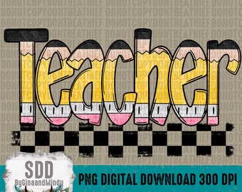 Teacher PNG | Trendy, Appreciation, School, Pencil Letters, Teach, Grade | Instant Downloadable, Sublimation | DIGITAL