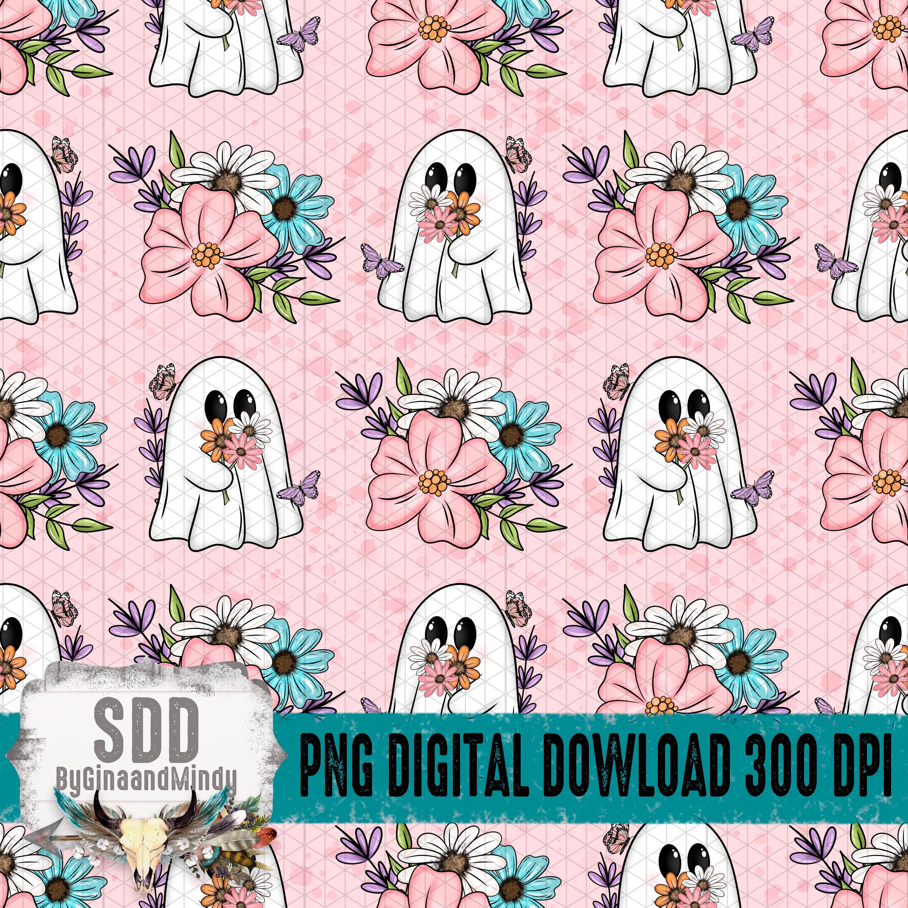 Floral Ghost Seamless Pattern PNG, Pink Spring Halloween Digital Paper ...