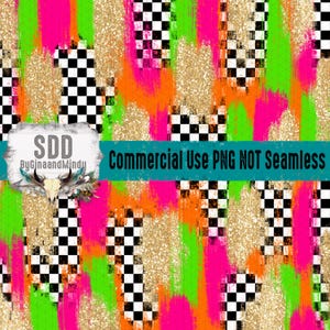 Commercial Use Digital Paper, Checkered Glitter PNG Background, Colorful Brush Stroke Paper, Race Day Sublimation Design Supply