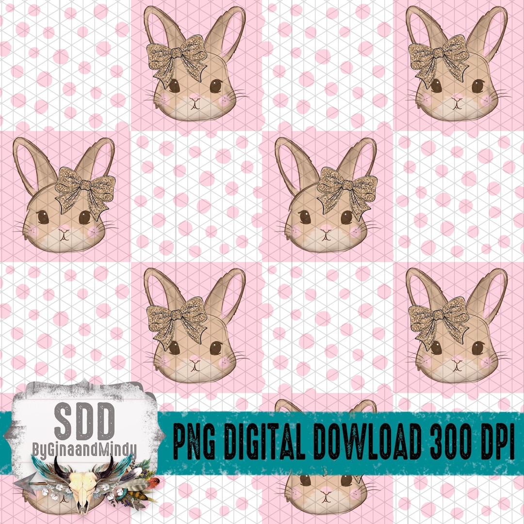 Leopard Bow Bunny Seamless Pattern PNG | Pink Easter Bunny Digital ...