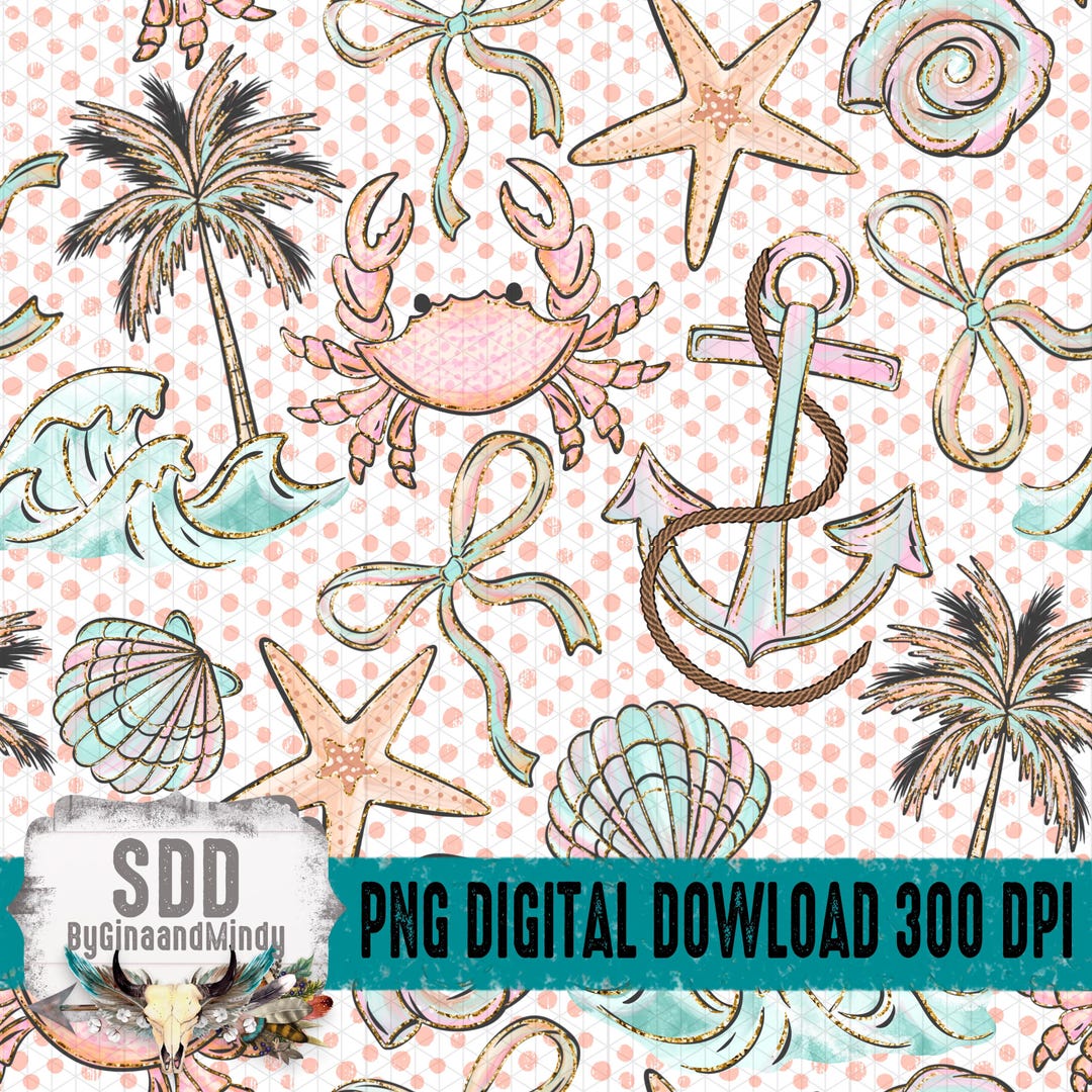 Seamless Beach Pattern PNG | Coastal Summer Digital Paper | Preppy Sea ...