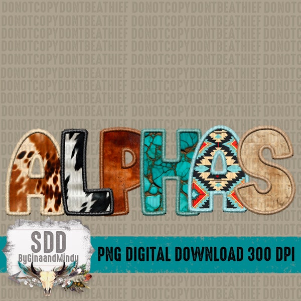 Alpha PNG Bundle Set | Western, Cowhide, Turquoise, Uppercase, Lowercase, Textures, Faux, Embroidery, Patterns, Letters, Southern | DIGITAL