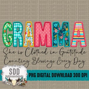 Gramma PNG |  | Faux Embroidery, Gratitude, Blessings, Spring, Floral, Faith | Sublimation Download | Instant Downloadable | DIGITAL