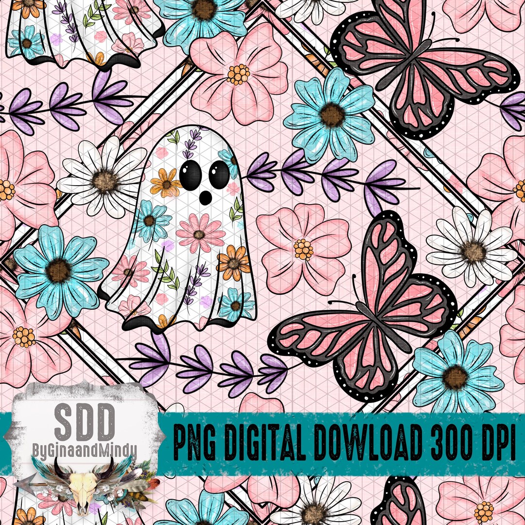 Floral Ghost Seamless Pattern PNG | Pastel Halloween Spring Digital ...