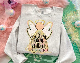 Oh, venid, fieles todos (PNG) / Diseño de sublimación de ángel dibujado a mano / Navidad cristiana / Arte navideño religioso / Descarga digital de 300 DPI