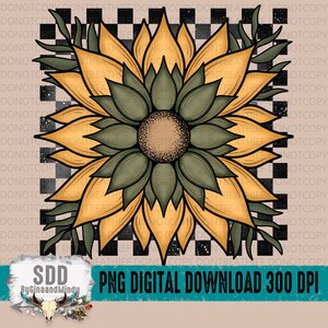 Checkered Sunflowers Etsy UK