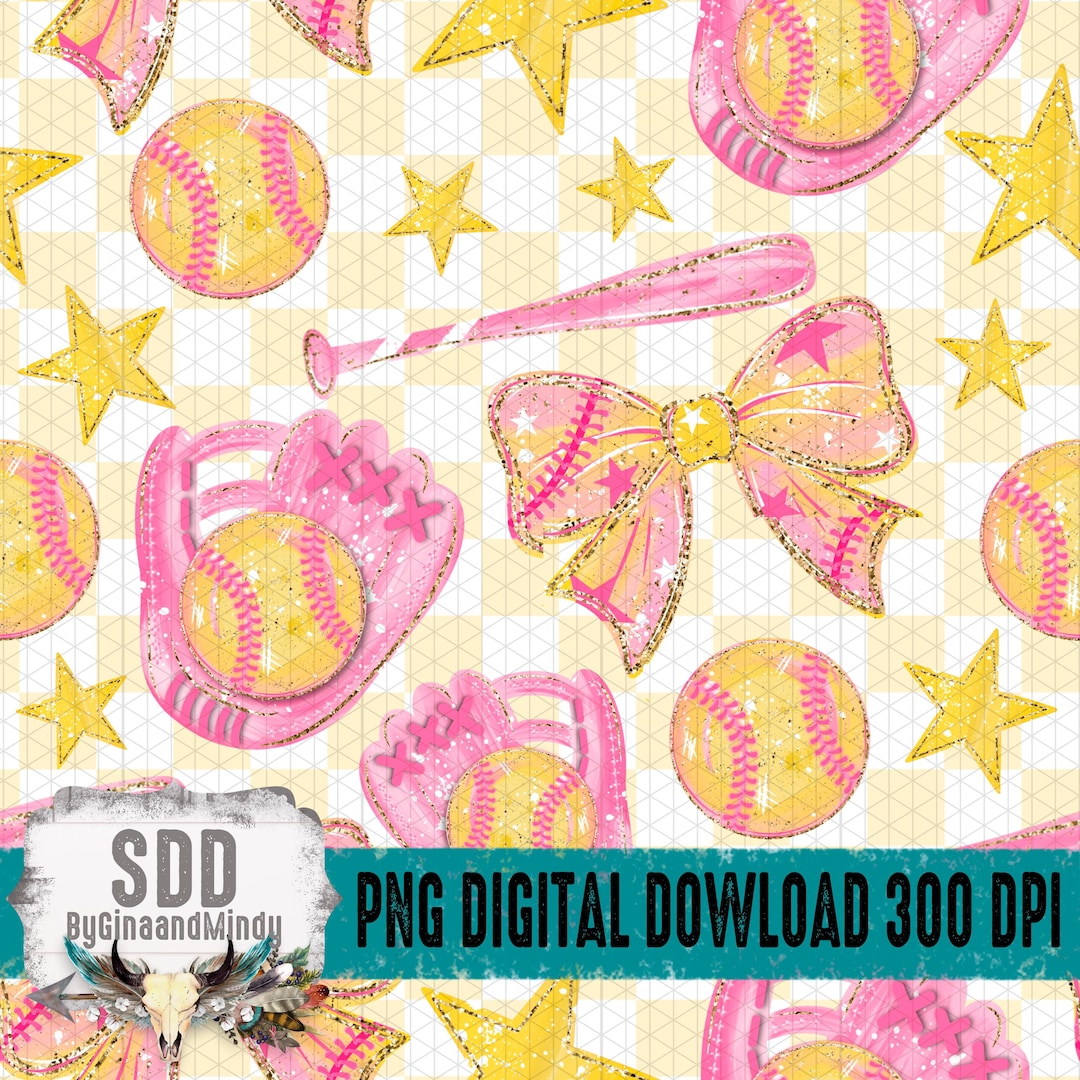 Preppy Softball Seamless Pattern PNG | Coquette Bow Softball Print ...