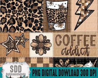 Coffee Patchwork Seamless PNG | Checker, Checkered, Leopard, Brown, Iced, Frappe, Caffeine | Fabric, Repeating Pattern, Paper | DIGITAL