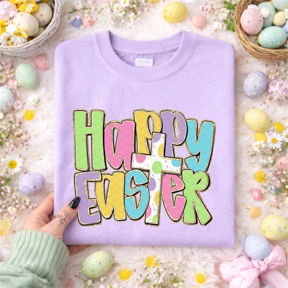 Happy Easter Cross PNG – Pastel Doodle Faith Design – Christian Easter Shirt Graphic – Easter Sublimation – Printable PNG – Instant Download