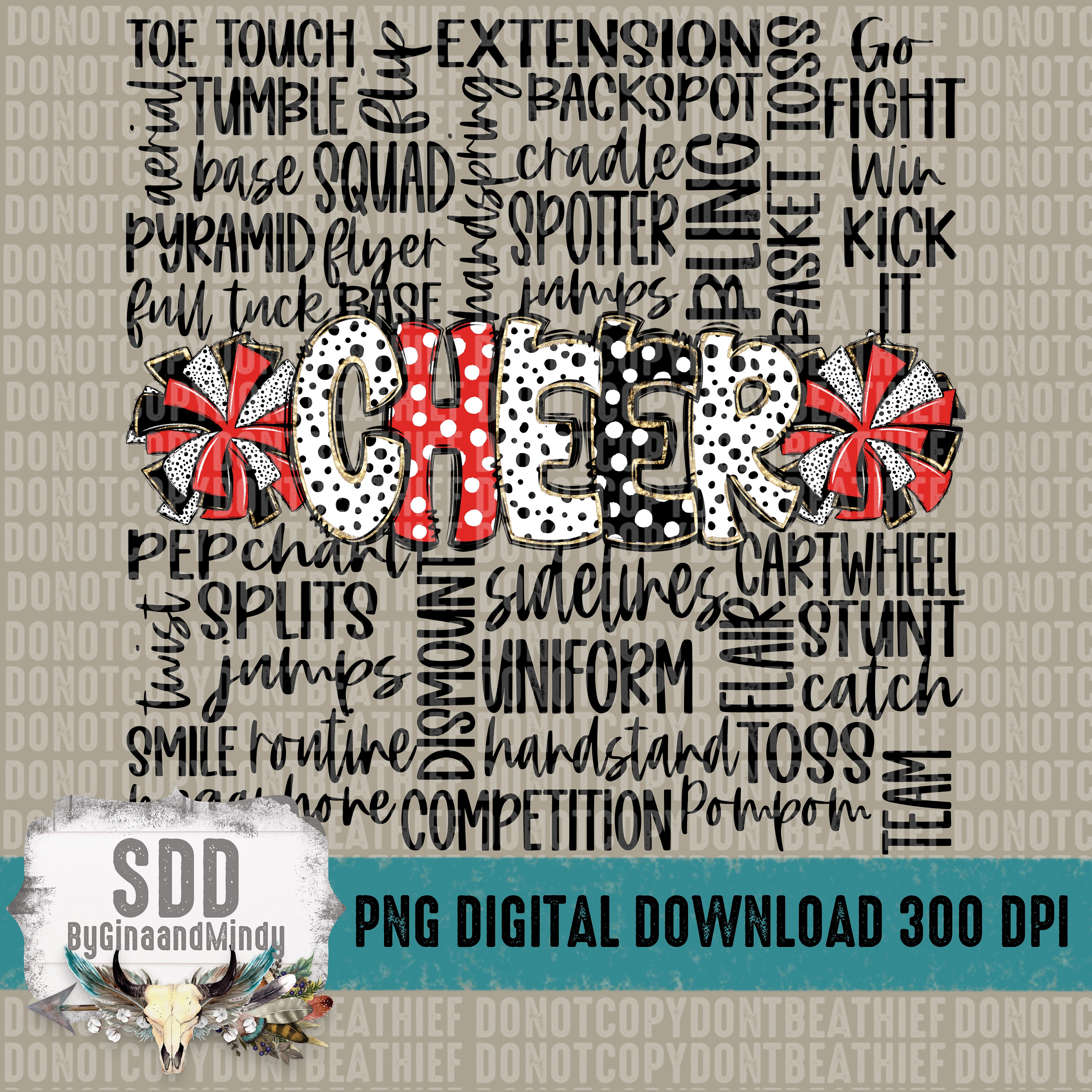 Cheer Doodle Word Art PNG Bundle | School, Spirit, Dots, Cheerleader ...