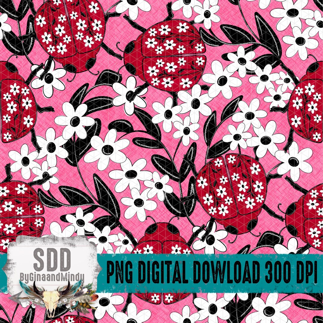 Pink Ladybug Seamless Pattern PNG | Ladybug Floral Digital Paper ...
