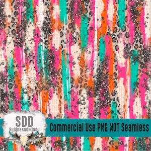 May include: Abstract digital paper with pink, orange, turquoise, and white brushstrokes on a brown leopard print background with silver glitter. The text "Commercial Use PNG NOT Seamless" is at the bottom of the image.