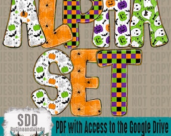 Halloween Doodle Alpha PNG-bundelset | Trendy, brief, brieven, spookachtig, halloween, jongen, pompoenen, vleermuizen, spookachtig, spoken, lettertype | DIGITAAL
