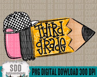 Third Grade PNG | Trendy, Back to School, Grade, Elementary, Pencil, Doodle, School, Youth, Checkered, Boy, Checker | DIGITAL Download