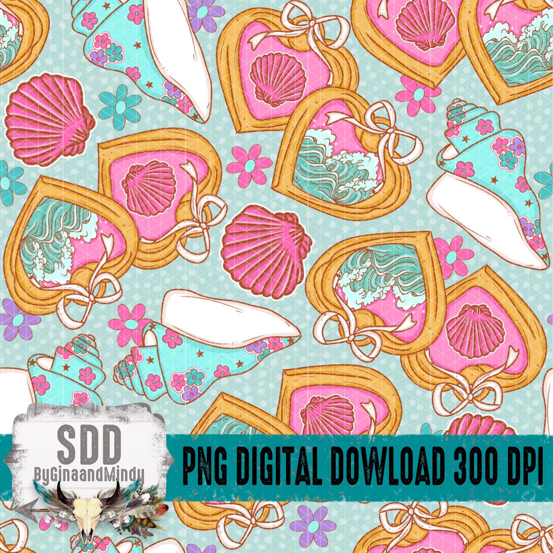Coastal Seamless Pattern PNG | Seashell Bow Locket Digital Paper ...