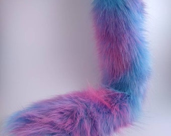 Fuzzy Faux Fur Tail: Pink Purple Blue Clip-On Costume Accessory