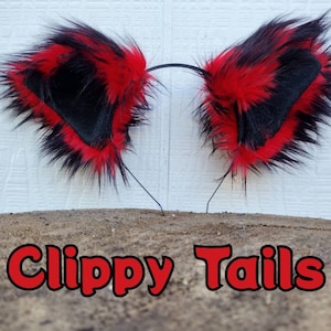 Red/Black Wolfie Ear Headband Fun Fuzzy Faux Fur for kids & adults