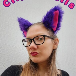 Purple and Hot Pink Cat Ear Headband Fun Fuzzy Faux Fur for kids & adults