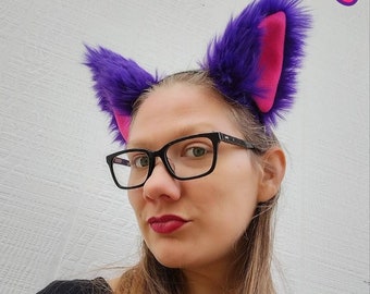 Purple and Hot Pink Cat Ear Headband Fun Fuzzy Faux Fur for kids & adults