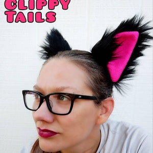 Black and Hot Pink Kitty Cat Ear Headband Fun Fuzzy Faux Fur for kids & adults