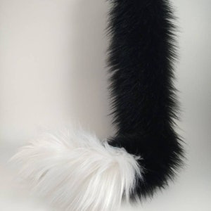 Black/White Clip-On Fun Fuzzy Faux Fur Tail for kids & adults (multiple sizes available)