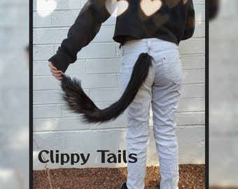 Black Wolf Fun Fuzzy Faux Fur Clip-On Tail for kids & adults (multiple sizes available)