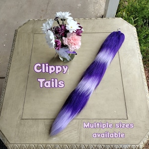 Purple Lavender Cheshire Cat Clip-On Fun Fuzzy Faux Fur Tail for kids & adults (multiple sizes available)
