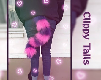 Cheshire Cat Clip-On Fun Fuzzy Faux Fur Tail for kids & adults (multiple sizes available)