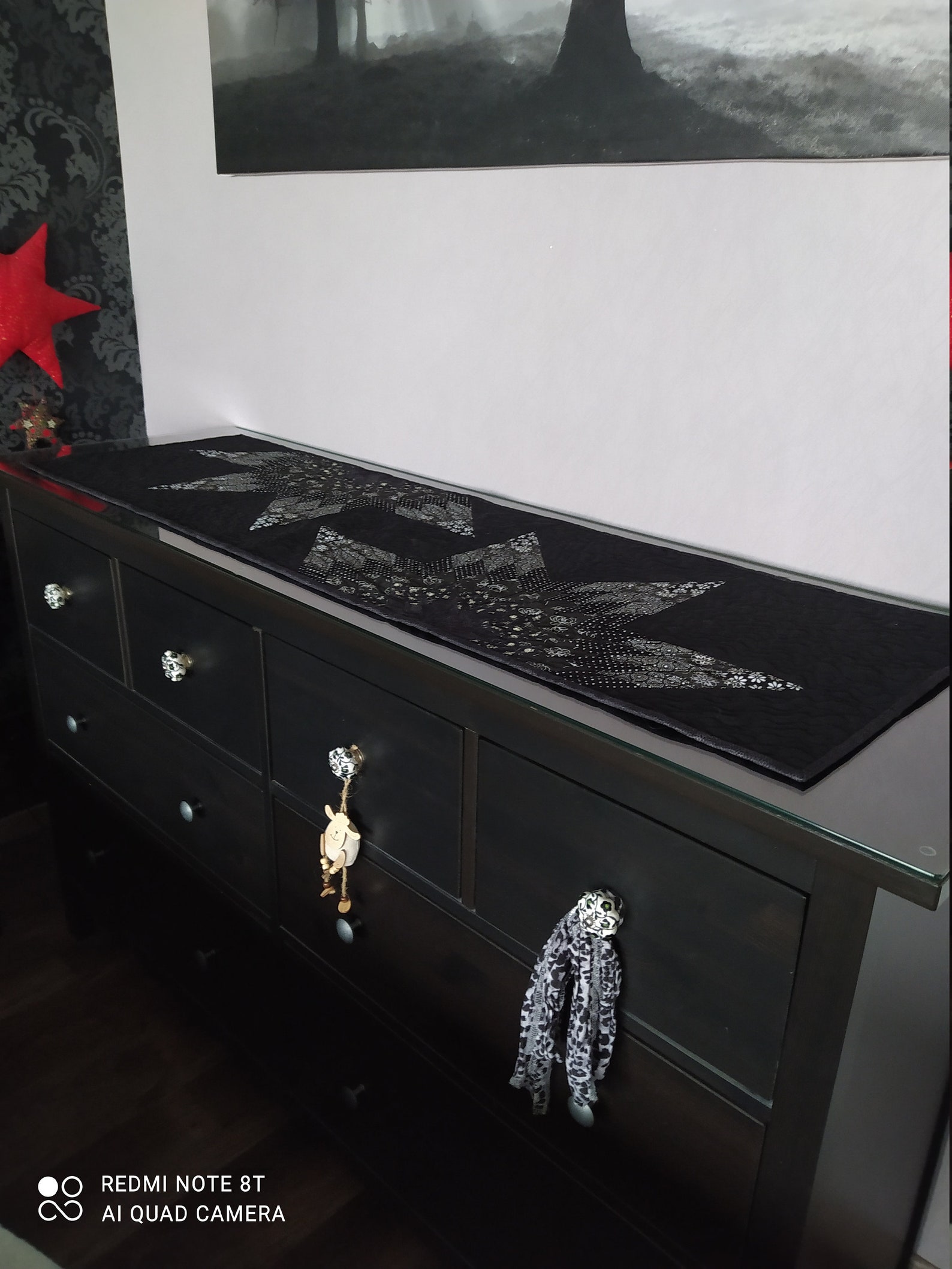 Schwarzer Quilt-Tischläufer mit geteiltem Stern Tischdecke | Etsy