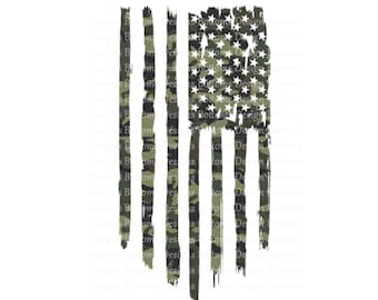 Distressed American Flag - Faded Camo - America - USA - Patriotic - Sublimation File - Instant Download - PNG