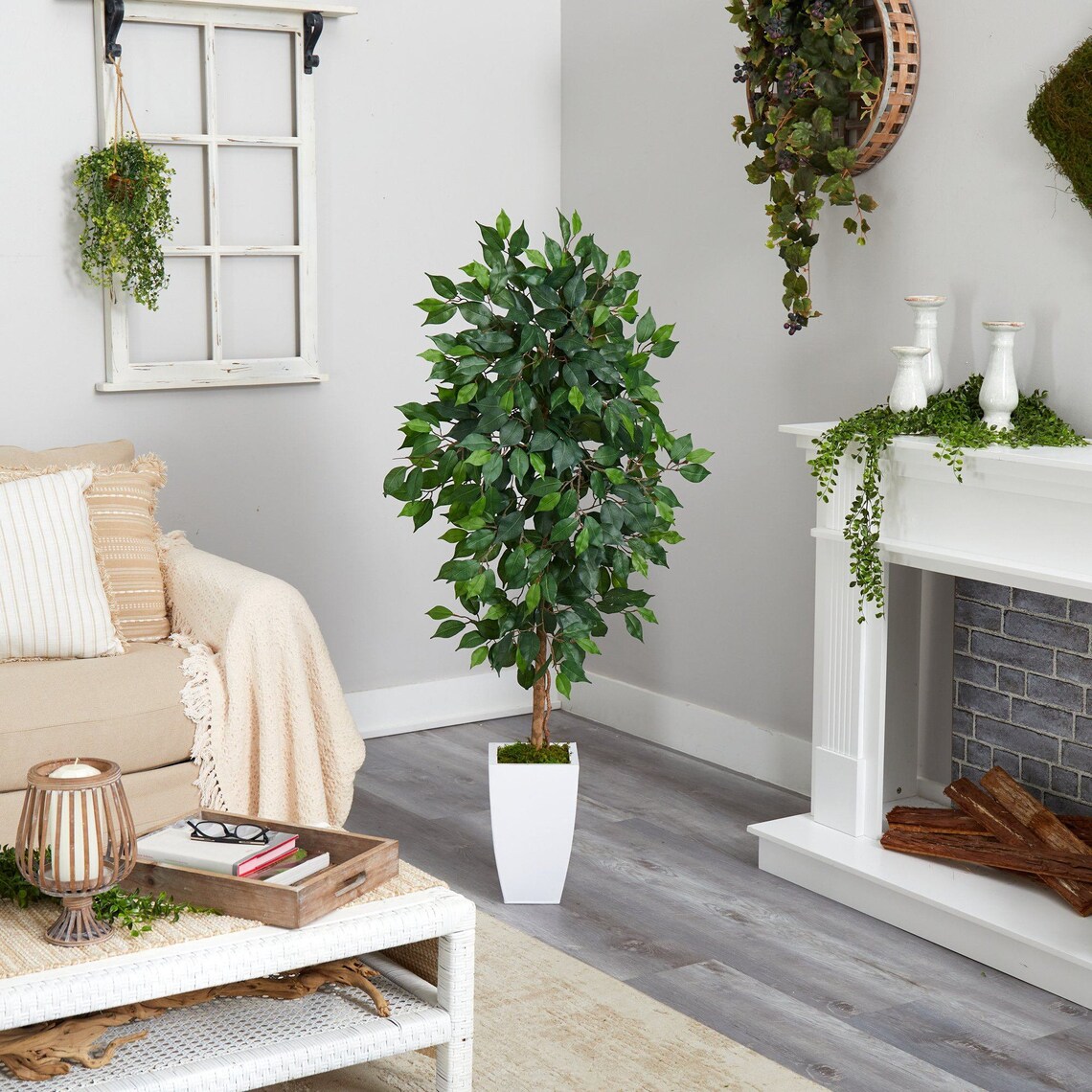 4.5 Ficus Artificial Tree in White Metal Planter Etsy