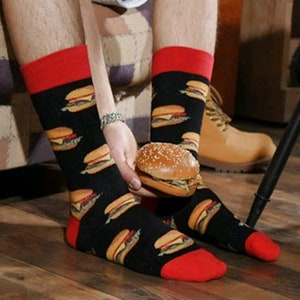 Burger Design Socks, Burger Pattern Socks, Men's Socks, Burger Socks, Fun Socks, Cool Socks, Unisex Socks, Cotton Socks, Gift for him / her