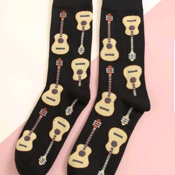 Guitar Design Socks, Guitar Pattern Socks, Men's Socks, Guitar Socks, Fun Socks, Cool Socks, Unisex Socks, Cotton Socks, Gift for him / Her